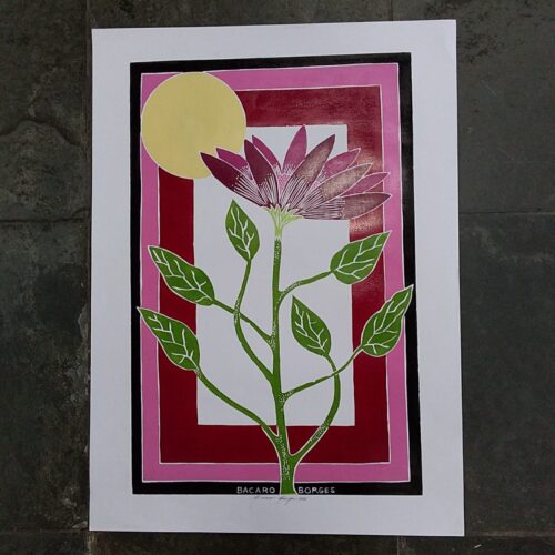 Xilogravura Bacaro Borges G - Flor Rosa