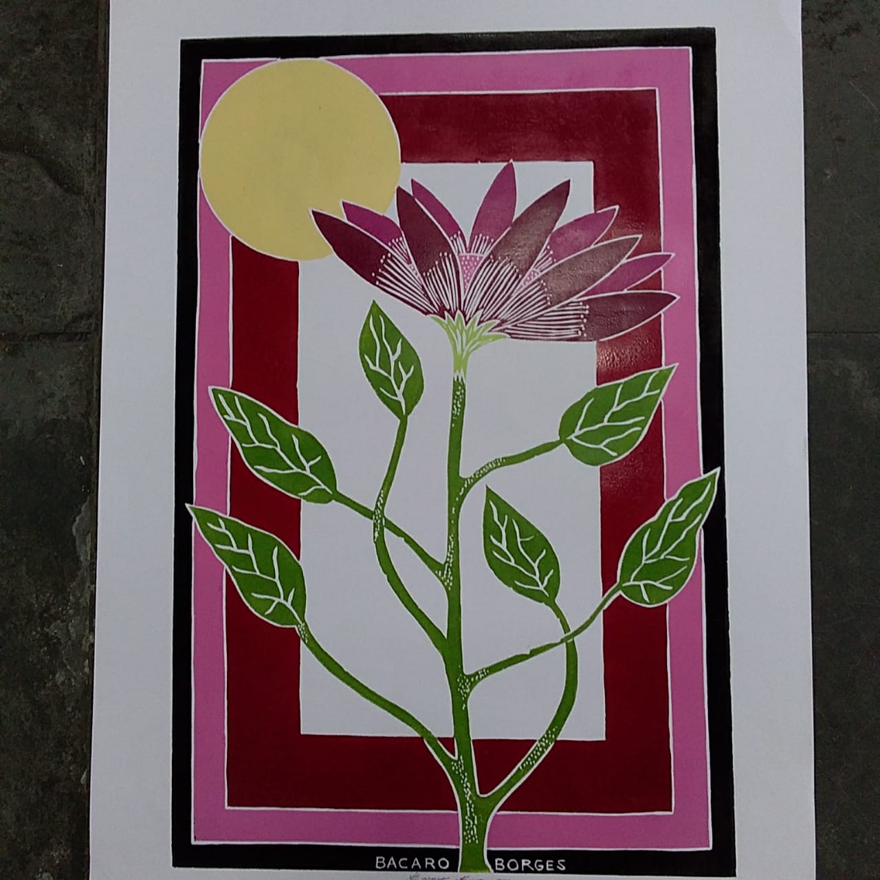 Xilogravura Bacaro Borges G - Flor Rosa - Imagem 2
