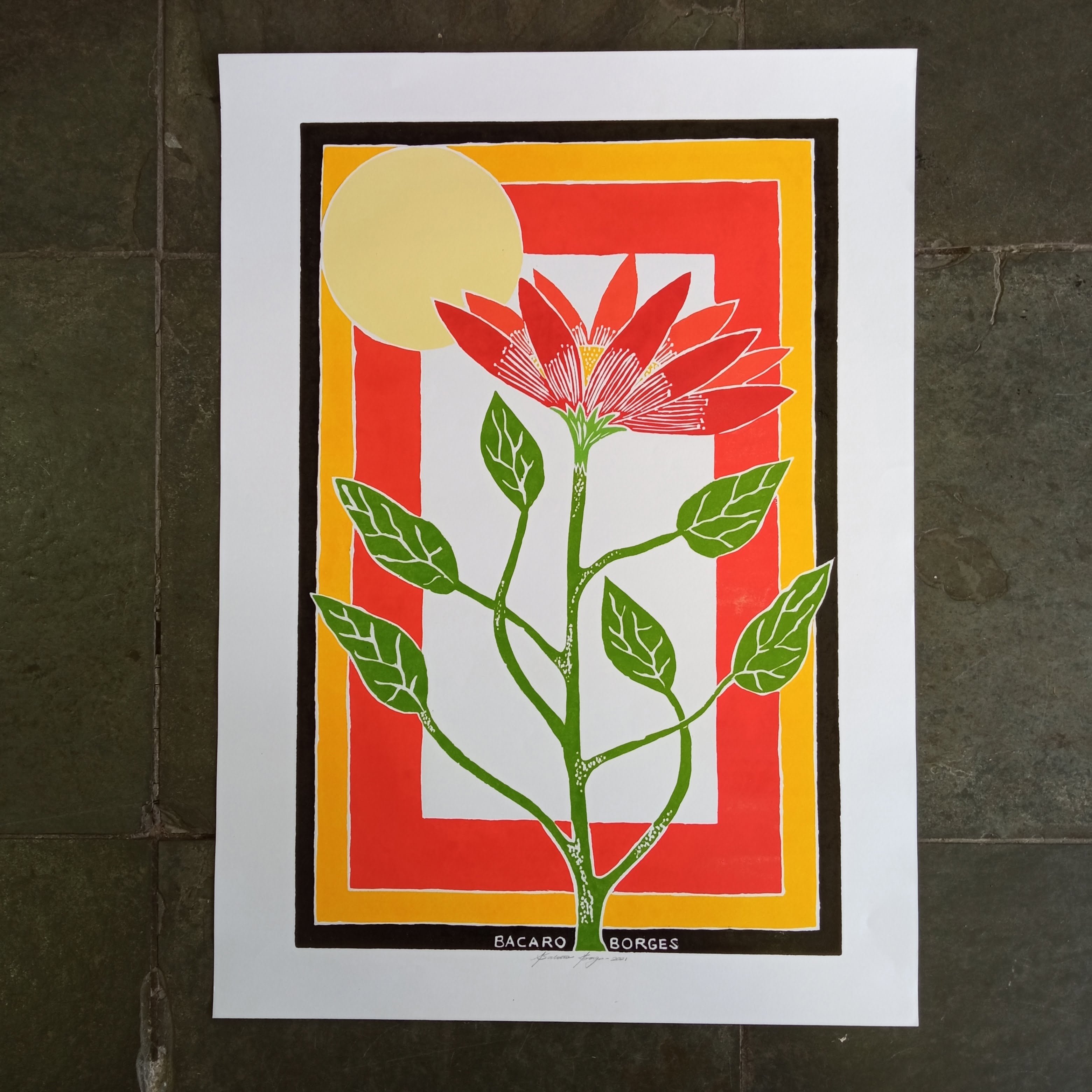 Xilogravura Bacaro Borges G - Flor Tangerina
