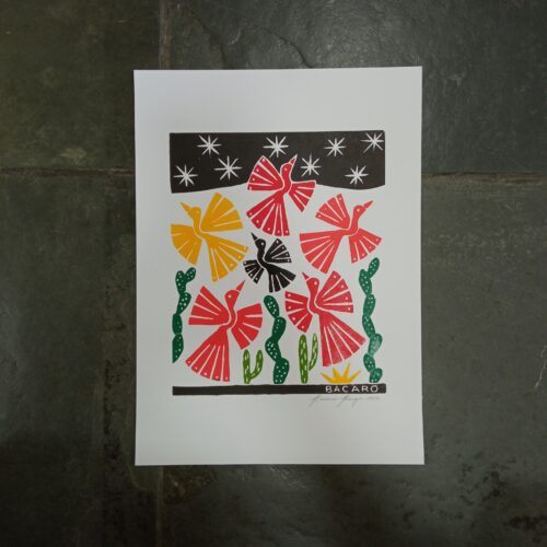 Xilogravura Bacaro Borges P - Pássaros