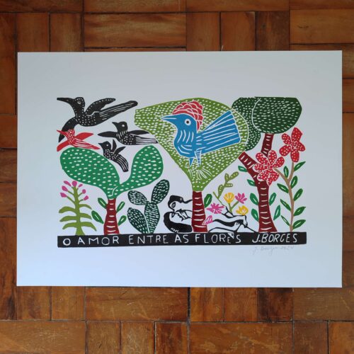Xilogravura Mestre J Borges G - O Amor Entre as Flores