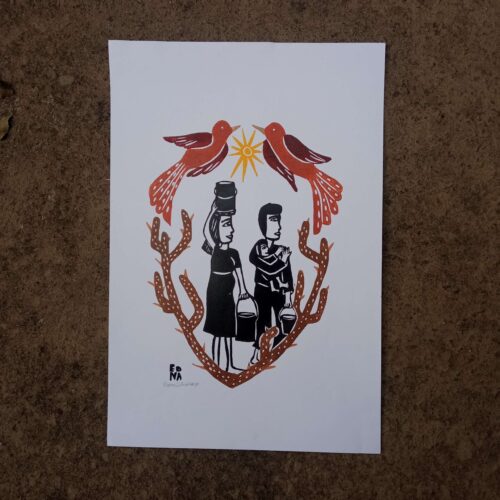 Xilogravura Edna Silva M - Família Nordestina