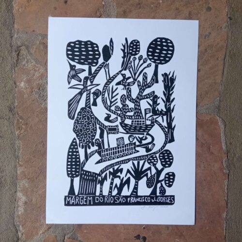 Xilogravura Mestre J Borges G - Margem do Rio São Francisco