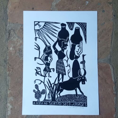 Xilogravura Mestre J Borges G - A Vida no Sertão Seco